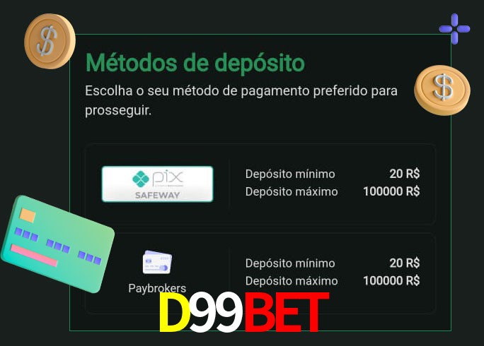 O cassino D99Bet oferece uma grande variedade de métodos de pagamento